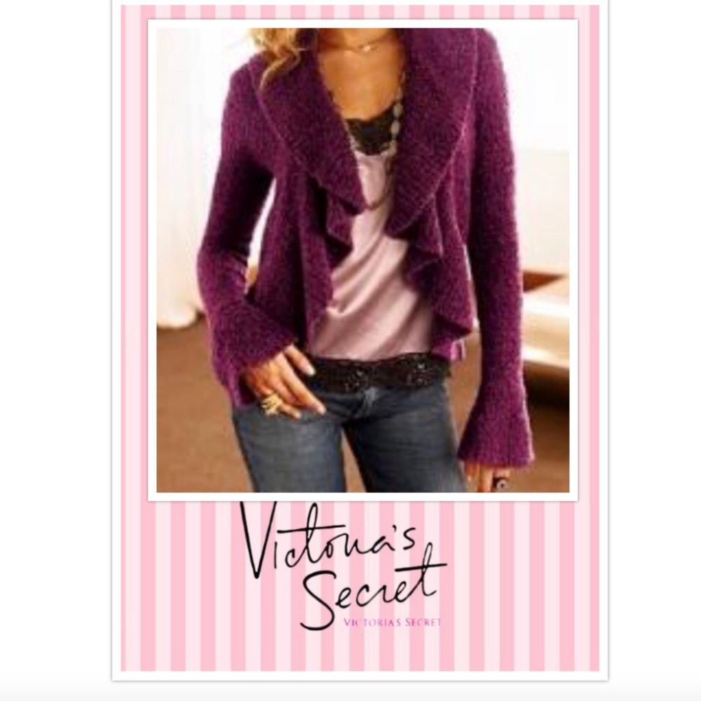 VICTORIA'S SECRET Moda International BOUCLE PEPLUM CARDIGAN SWEATER sz S